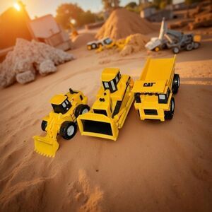 Set of 3 Plastic CAT Construction Vechicles  DumpTruck Front Loader Bulldozer A1
